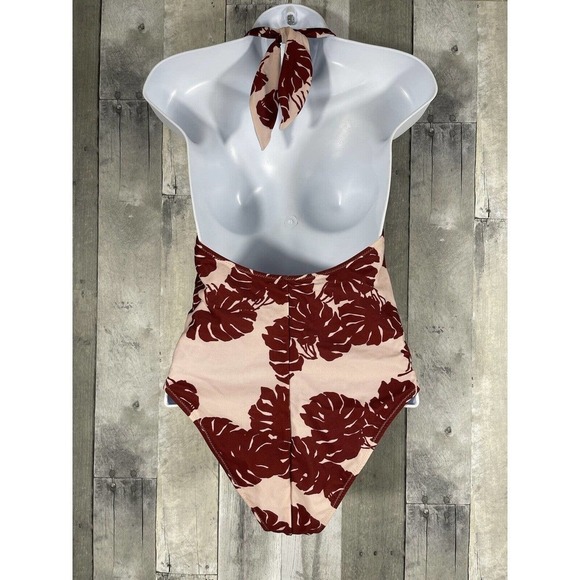 LA DOUBLEJ Print One-Piece Swimsuit halter neck reversible Pink Multicolor SZ-M - Picture 4 of 7